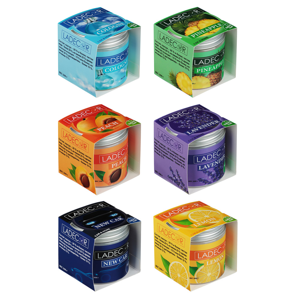 Ароматизатор д/дома и автомобиля, гелевый, 6 аром., арт 1, вес 200 г LADECОR (1/24)