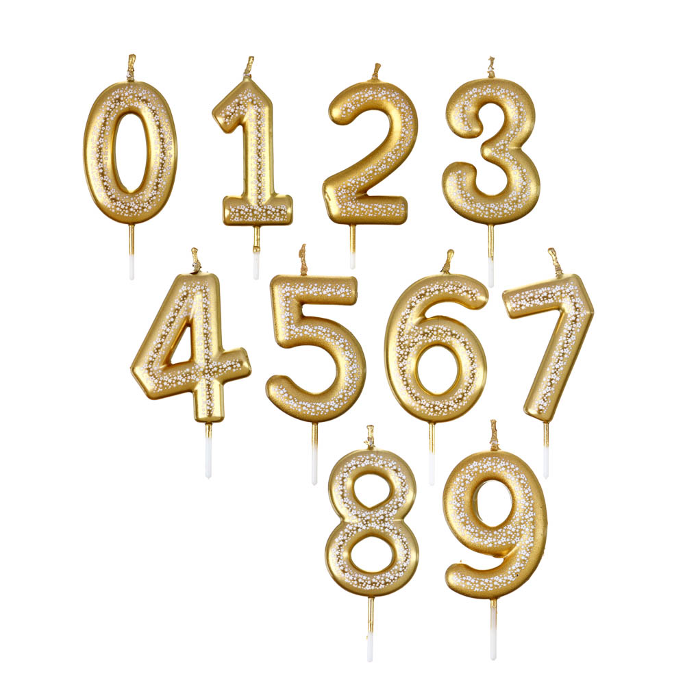 Свеча д/торта - цифра, 5,8 см, цвет золото с узором, парафин, пластик, (0-9) FNtastic (24/288)