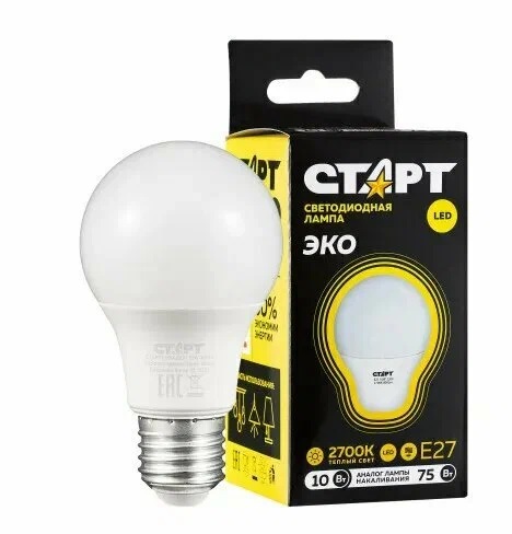 Лампа ECO LEDGLSE27 10W 30 WS СТАРТ (10/10)