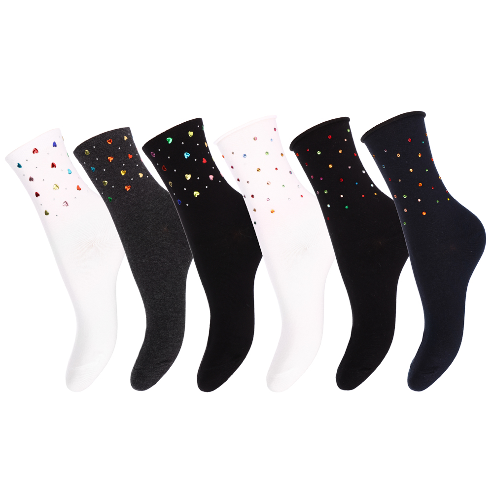 Носки женские с декором, р-р 23-25, 85% хлопок, 10% полиамид, 5% спандекс, 2 диз., НС22-23(12/600)