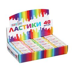 Ластик прямоугольный 3x1,5x1,1см, в картон.держателе,4 цв,термопластичная резина (1/40/240)