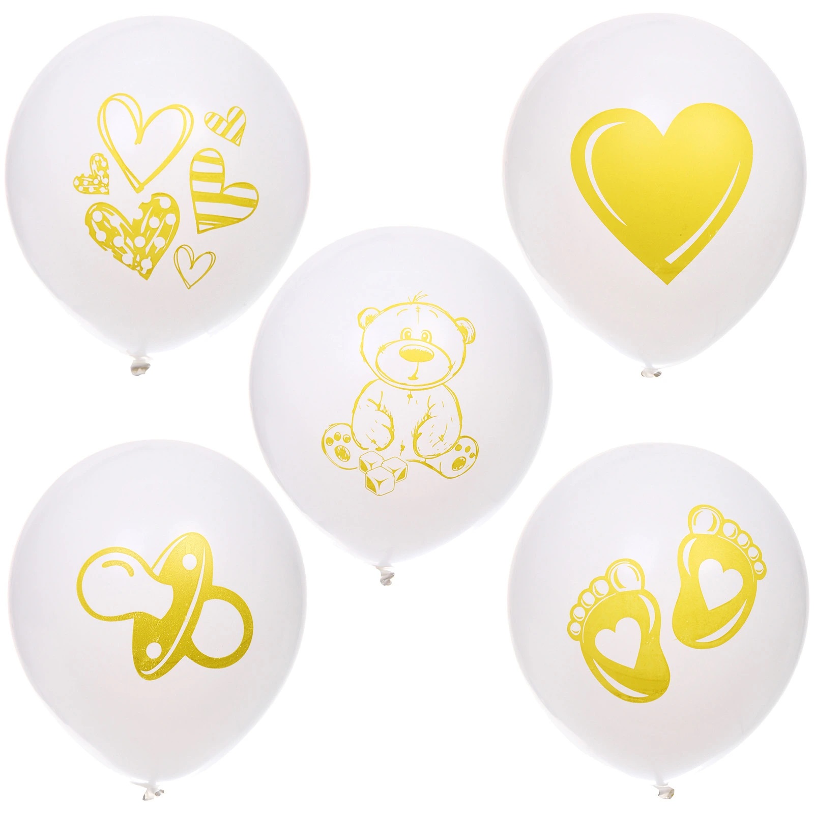 Воздушные шары 25 шт, 10"/25см  "Здравствуй, Солнышко", Белый/золото (1/1)