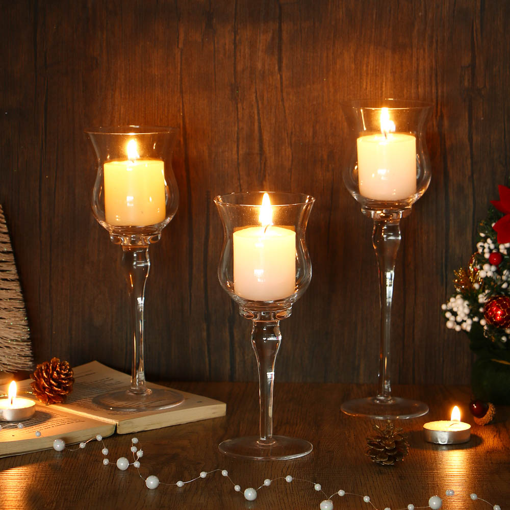 Набор из 3-х подсвечников, 20см, 23см, 26см, стекло, арт.73 (1/12)