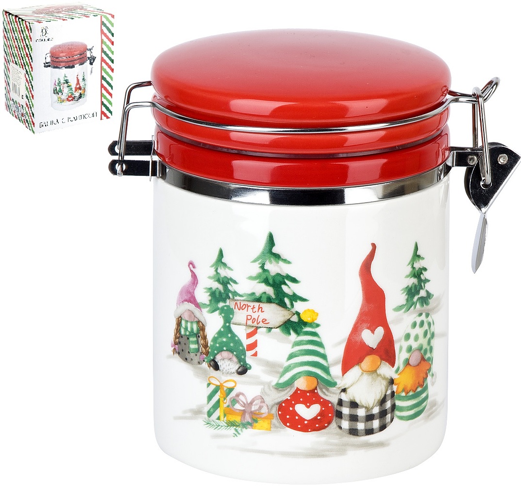 Банка для сыпучих продуктов (клипс) "Рождественские гномы" v=630мл (под.упаковка)керам. (1/24)