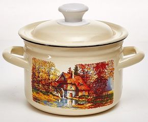 Кастрюля  2,0л с/дек Старая мельница (слоновая) эмаль(4)