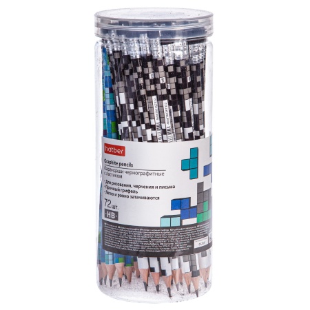 Карандаш чернографитн. Hatber круглый корпус Cubes 72шт. "HB" с ластиком с заточ. в пласт (72/288)