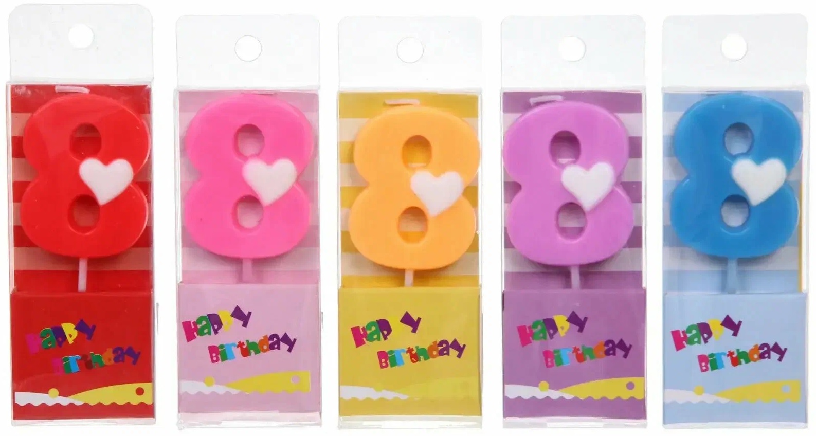 Свеча для торта Цифра Сердечко "8" 9 см, микс цветов (1/60)