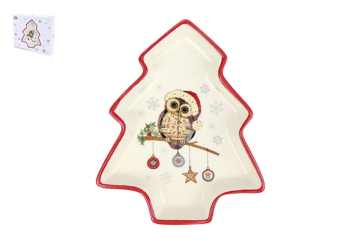 "Owl Christmas" Блюдо 19х14.8см ф.елочка п/уп (доломит) (1)