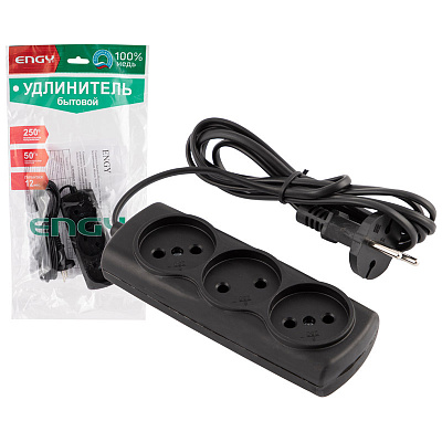 Удлинитель 1,7м/3роз. (ШВВП 2х0,75) черный ENGY "Эконом"(1/60)