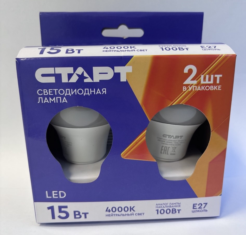 Набор ламп 2шт LEDGLSE27 15W 40-2 TL СТАРТ ECO холодный (2/2/100)