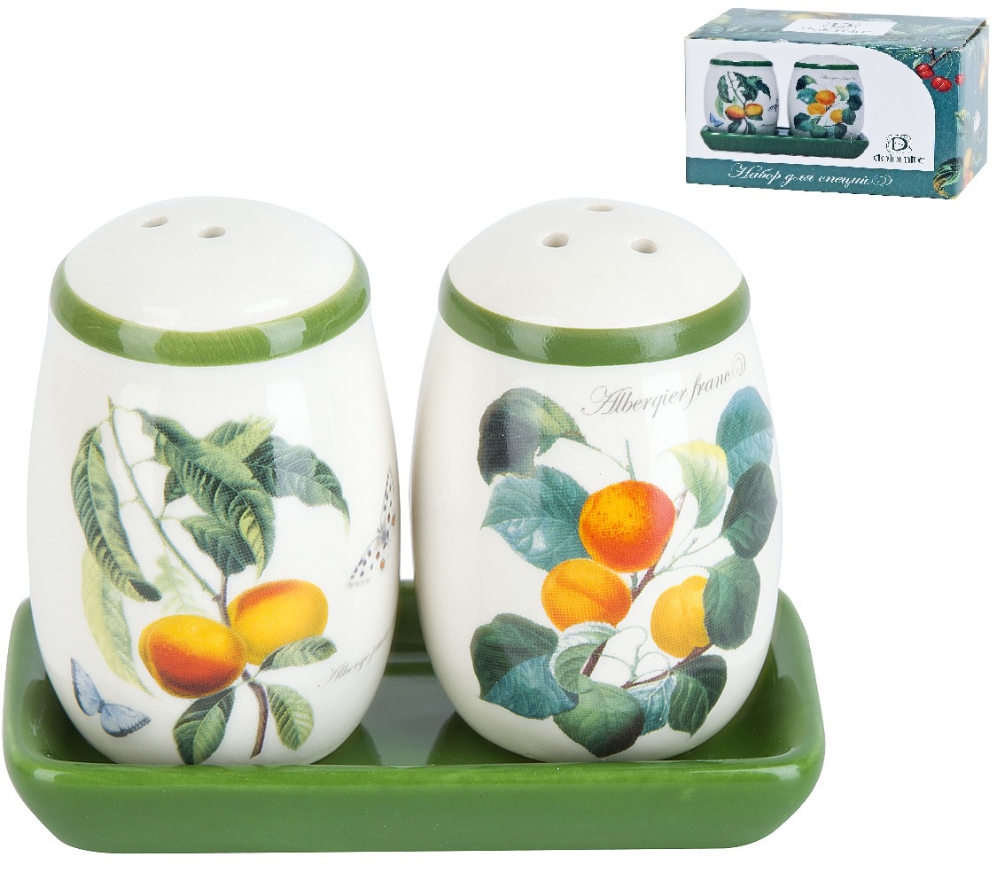 "Fruit Garden" Набор для специй солонка/ перечница 11х6х8,5см (на керам.подставке) керам.(1/73)