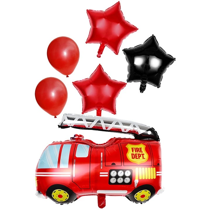 Воздушные шары  6 шт, "Пожарная машина" (74см - Машина, 45см,12"/24см)(1/1)