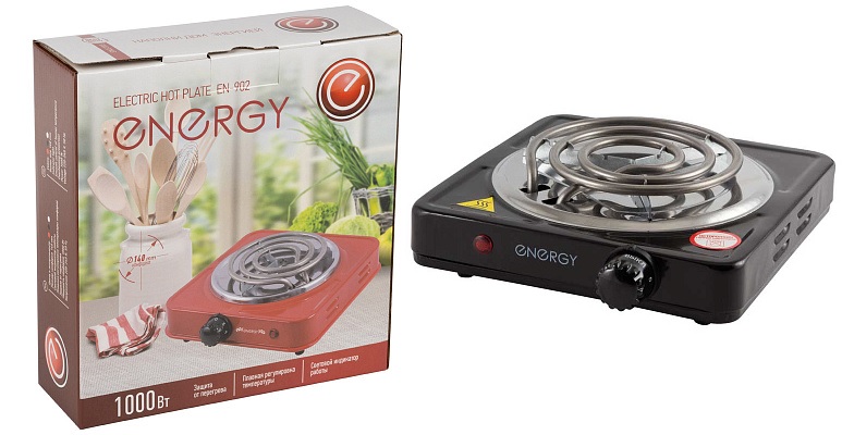 Электроплитка ENERGY 1000Вт, защита от перегрева, свет.индик.раб., черный (1/12)