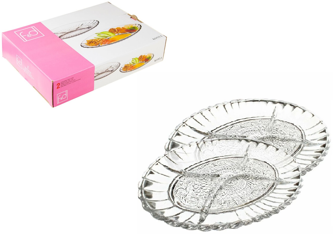 Блюдо Konya-F&D 260*185мм овал. с раздел. 2шт (менажница) стекло(1/12)