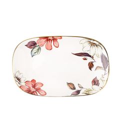 Блюдо сервировочное 20*13*2,5см "Олеандр" с элементами золота (фрф) (6/24)