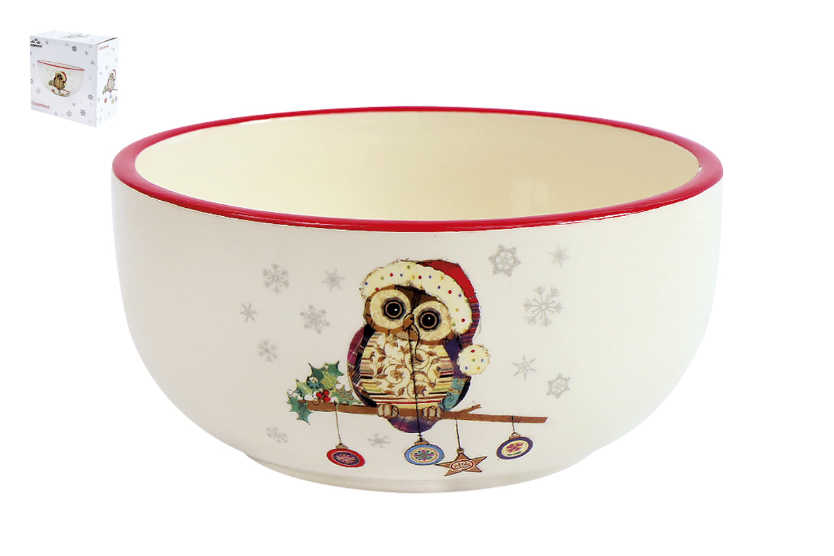"Owl Christmas" Салатник 14 см*7,5 см п/уп (доломит) (1/12)