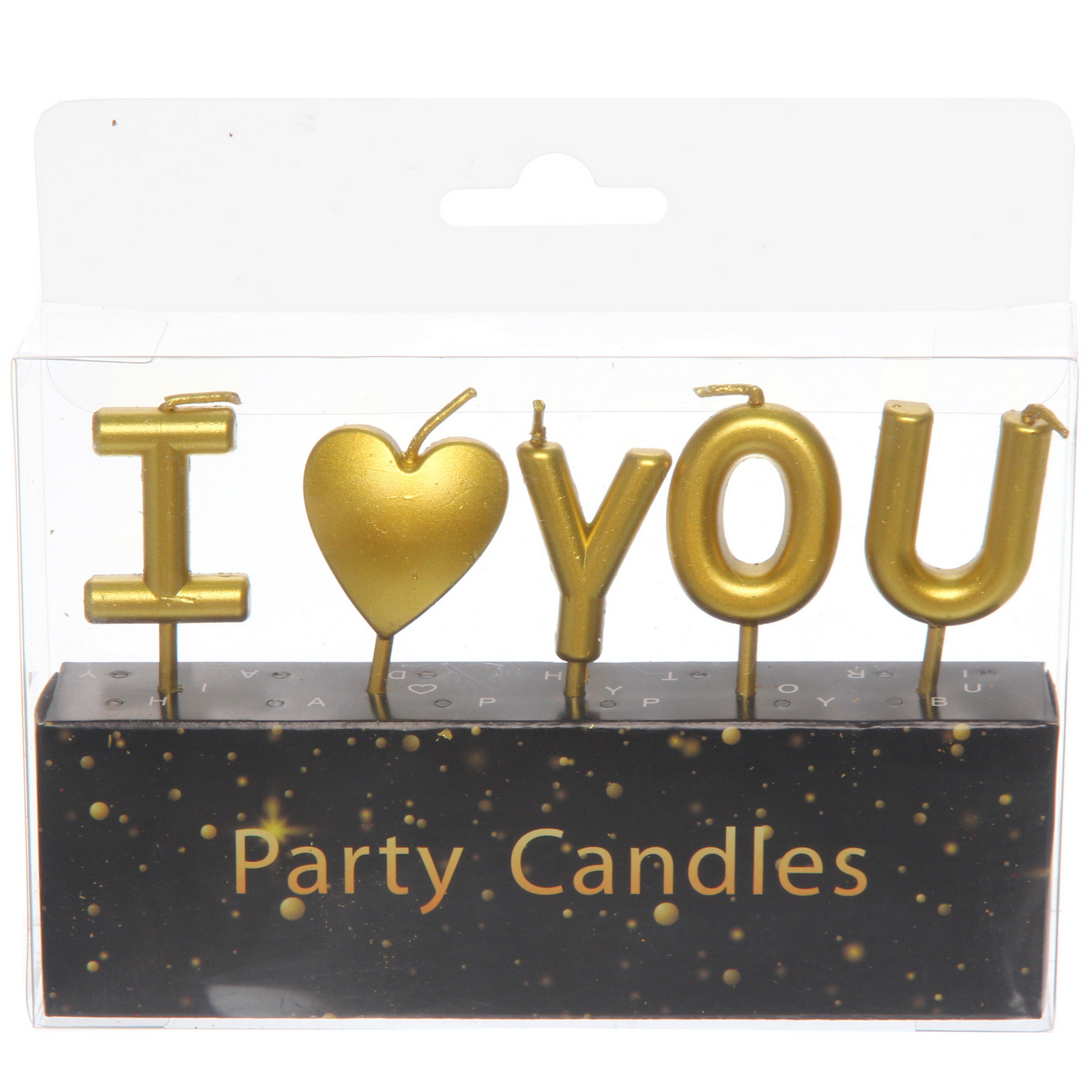 Свечи в торт "I LOVE YOU" (набор 5 шт), золото (12/12)