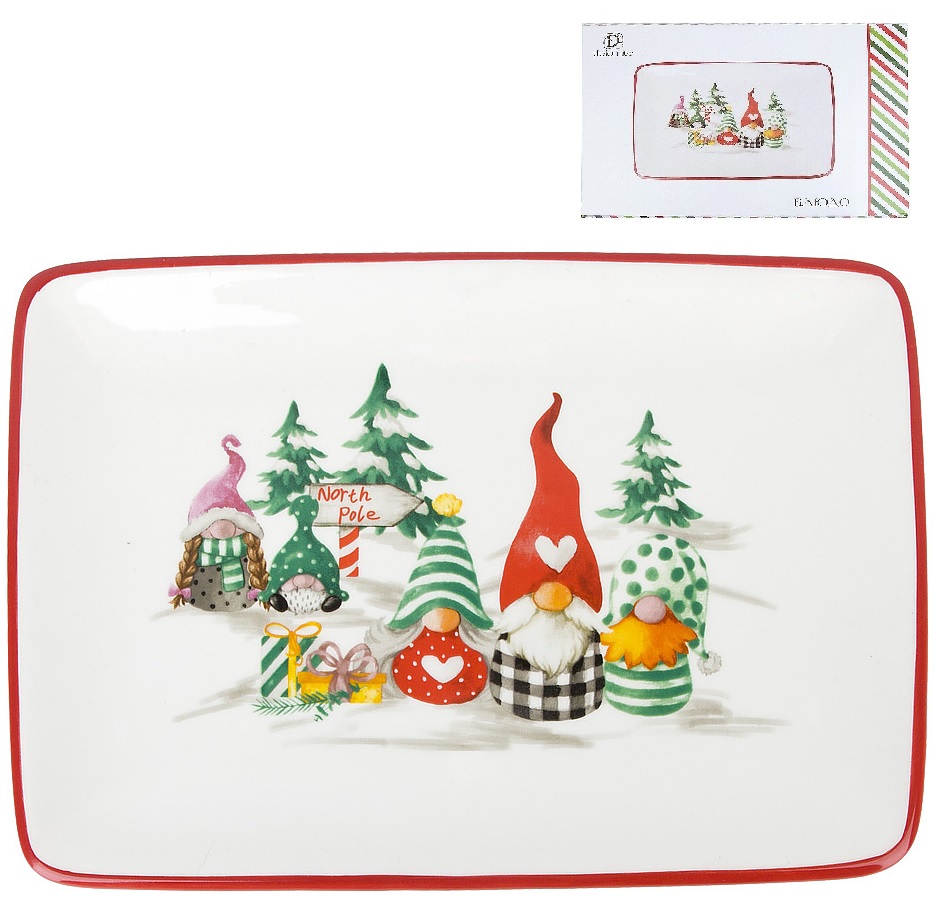 Блюдо "Рождественские гномы" 25х18см (керамика) (подарочная упаковка) (1/36)