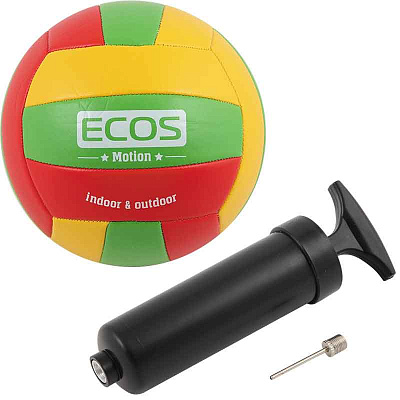 Мяч волейбольный ECOS MOTION VB105P и насос (№5, 3-цвет., машин.сшивка, ПВХ) (1/24)