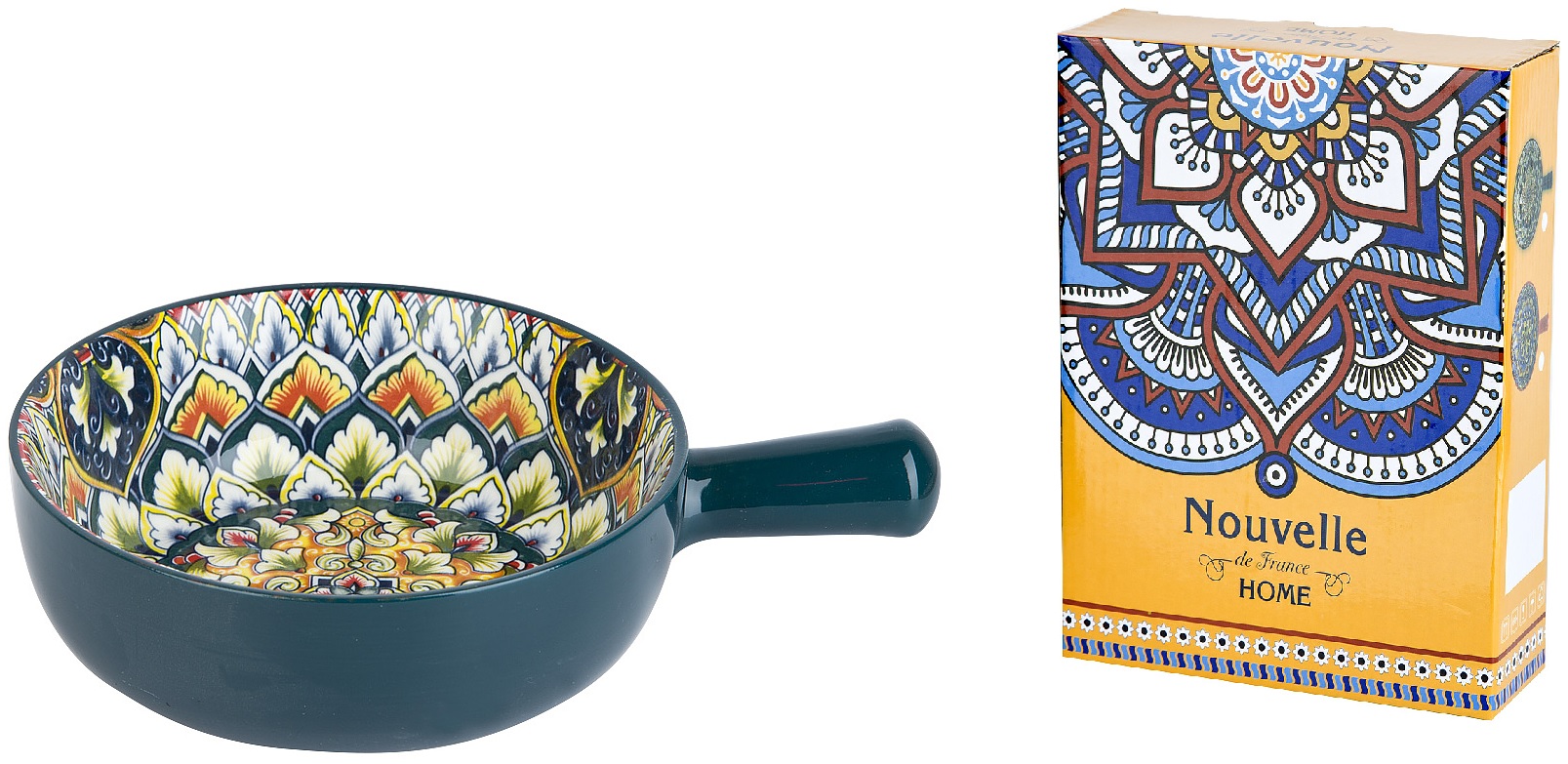 "Arabesque" Кокотница с ручкой 20,3х15,3х5,5см (зеленый)  (подарочная упаковка)фарф. (1/36)