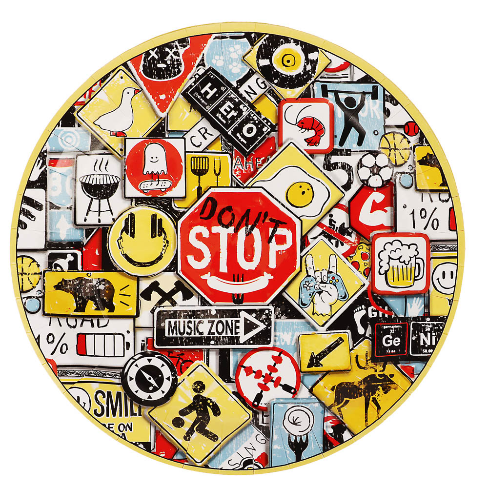 Набор бумажных тарелок Знаки яркие, в т/у пленке, 6 шт d=230 мм (6/72)