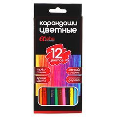 Карандаши 12 цветов "Альфа" 3-гранные заточ., дерево, 2М, улучш.прокрас, к/к, ПРЕМИУМ (1/12/240)