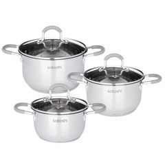 Набор кастрюль 6 пр.: 1,8л, 2,5л, 3,4л Альбер  беж.силик.руч.,со ст. кр SATOSHI (1/4)