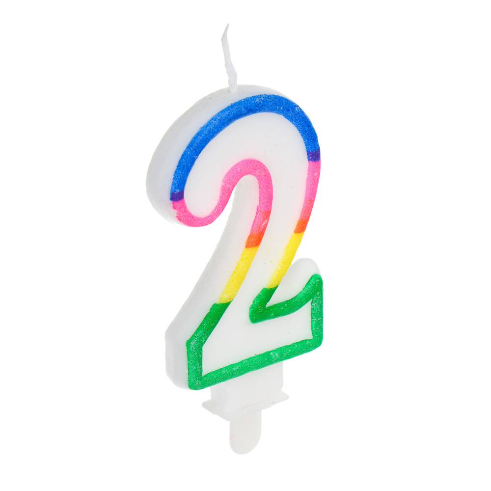 Свеча д/торта в форме цифры, с подставкой (2), парафин, PP Капитан Весельчак (24/576)