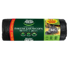 Пакеты д/мусора 60л/15шт (с завязк.) Master FRESH MFGB60-15R (1/25)
