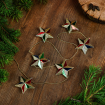 Бусы декоративные со звездами, пластик, 100 см, красный/золотой/синий/зеленый СНОУ БУМ (24/144)