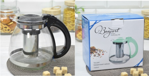 Чайник заварочный 1500 мл с фильтром цв. черный (стекло) (1/18)    