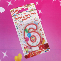 Свеча для торта Цифра Воздушные шары "6" 6 см (12/12)