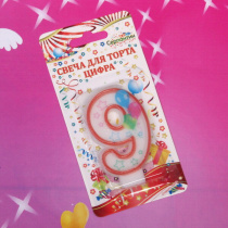 Свеча для торта Цифра Воздушные шары "9" 6 см (12/12)