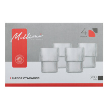 Набор стаканов Астра 300 мл, 4 шт, стекло, рифленый MILLIMI (1/45)