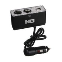 Разветвитель прикуривателя в авто, 2 гнезда, 2хUSB, 60 W, 2.1А, 12/24В,  пластик (1/10/120)