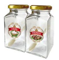 Набор банок д/хранения 2пр*312мл с метал.кр.(СОЛЬ,ПЕРЕЦ.) стекло(1/4)