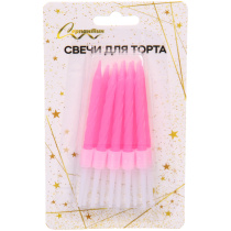 Свечи в торт "Радужный блеск" 10 шт. 7.5 См, фуксия (50/50)
