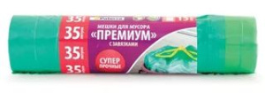 Мешки для мусора 35л PREMIUM с завязками "Paterra" 23мкм,15шт в рулоне, зеленые (1/30)