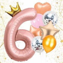 Набор шаров 8 шт "6 - Prince", розовый (цифра + 7 шаров) (10/10)