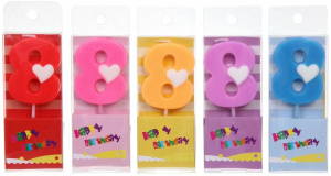 Свеча для торта Цифра Сердечко "8" 9 см, микс цветов (1/60)