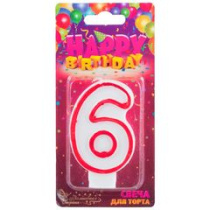 Свеча тортовая цифра 6 (5*7,5*1,2 см.)парафин(12/12)