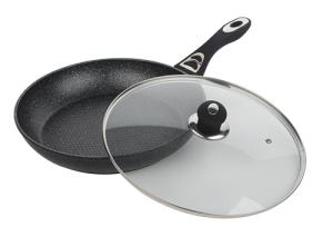 Сковорода 22см с мраморным А/П покрытием с ст/крышкой (ков.алюм.)