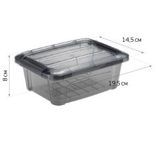 Ящик для хранения с замками КИП 1,2л черный прозрачный (1/10)