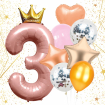 Набор шаров 8 шт "3 - Prince", розовый (цифра + 7 шаров) (10/10)