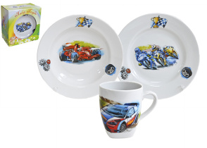 Набор посуды 3 пр. Машинки  И.У. (т.200 мм мел., т.200 мм гл., кр. 210 мл Глория) (фарфор) (1/3)