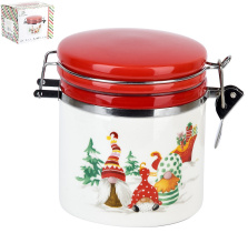 Банка для сыпучих продуктов (клипс) "Рождественские гномы" v=480мл (под.упаковка)керам.(1/24)