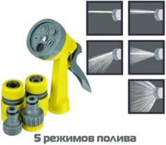 Набор для полива 5пр INBLOOM (переходникd1/2-3/4", 2коннектора, пистолет 5реж) (1/48)