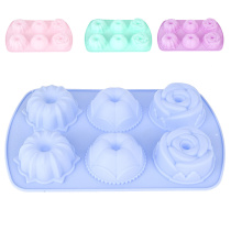 Форма д/выпечки 7*7*3,5см/ 27*17*3,5см 6 ячеек  (4в) "Цветочный микс"  (силикон) (6/144)