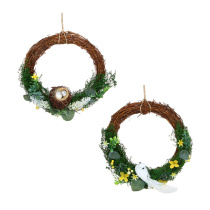 Венок Пасхальный с птичкой, 28x24 см, ротанг, пенопласт, 2 диз (1)