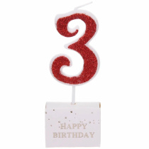 Свеча для торта Цифра Иллюзия "3" 9.5 см, красный (1/50)
